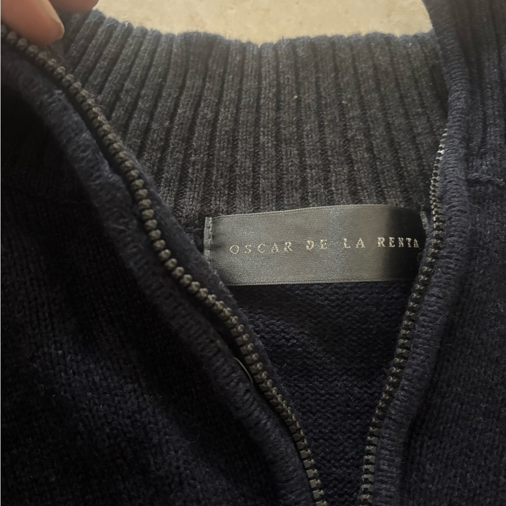 Oscar de la Renta Dark Blue Zip-Up Sweater